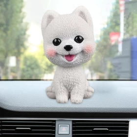 Generic Whimsical Pup Nodding Head Car Dashboard Ornament, White