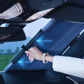 Retractable Foldable Sunshade for Car Front Window with UV and Heat Protection