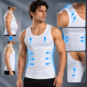 Men's Premium Compression Shaper Vest White-Relaxed Fit