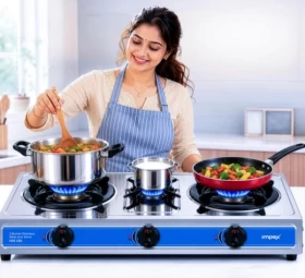 Stainless Steel Gas Cooker 3 Burners with Advanced Auto Ignition