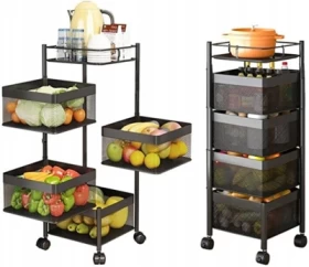 Metal 4-Layer Kitchen Rotating Trolley | Portable Storage Organizer – Black