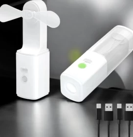 مروحتان USB-C قابلة لإعادة الشحن مع مصباح يدوي