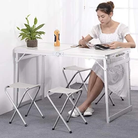 Folding Camping Table Set With 4 Chairs And Adjustable Height