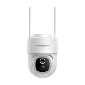 Powerology Built-In Solar Pan & Tilt Outdoor Camera – White | Secure Anywhere, Powered by the Sun!