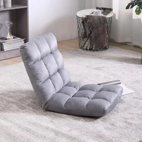 Folding Lazy Sofa Adjustable Lounge Chair (Grey)