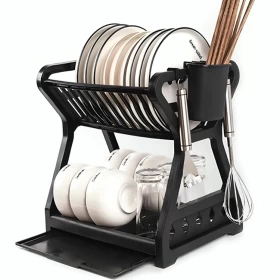 Double-Layer Dish Bowl Draining Rack Organizer