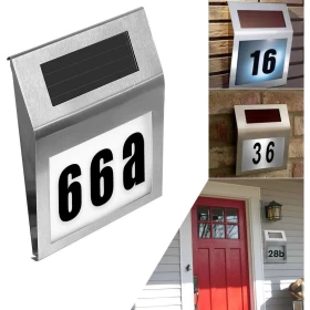 Waterproof Solar Address Numbers Sign LED Door House Plaque Light - Apartment Number Stainless Steel