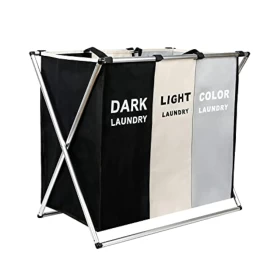 Laundry Cloth Hamper Sorter Basket Bin – Foldable 3 Sections with Aluminum Frame 135L