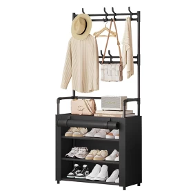 Shelf with Cover  Multi-Hanging Rack for Shoes , Stylish & Space-Saving  - 4 Layers, 60cm Width, Dustproof, Assembled  (Black)