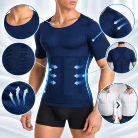 ZERO BODY Men Slimming Body Shaper Compressor TShirt Blue-0064
