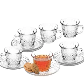 Kim Glass Tea Cup & Saucer Set Diamond Design-12Pcs