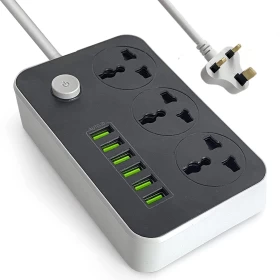 Power Strip with 3 AC Sockets and 6 USB Ports Plug