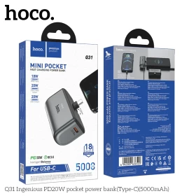 HOCO Q31 Ingenious PD20W 5000mAh Pocket Power Bank – Fast Charging & Portable (Type-C)
