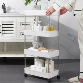 Multi-layer storage cart with wheels, perfect for kitchen and bathroom