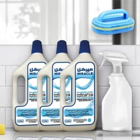 Miracle Tiles & Surface Cleaner – 3x1L + Spray Bottle + Scrubber Set