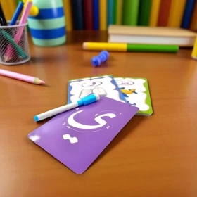 بطاقات تعليم كتابة الحروف العربية مع قلم سبورة – 28 بطاقة