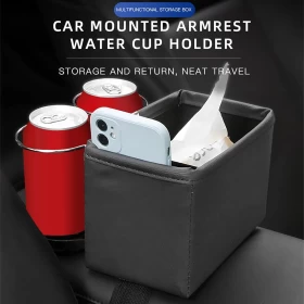 Car Storage Box Organizer Two Collapsible Cup Holders