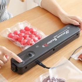 Vacuum Sealer Machine Automatic Air Sealing with 10 bags  for Food-Black