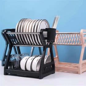 Double-Layer Dish Bowl Draining Rack Organizer